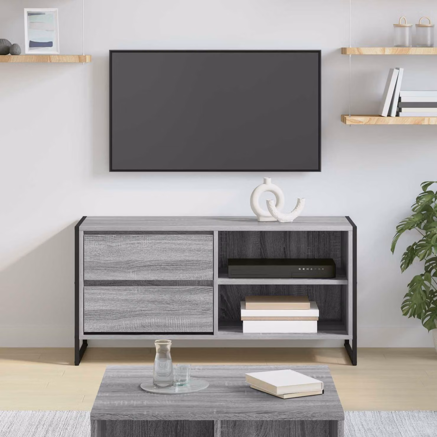 Mobile TV vidaXL in stile industriale, colore grigio, L 100 x P 36 x H 49,5 cm