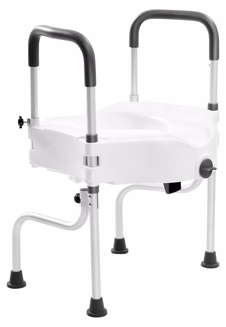 Alza WC - Altezza regolabile da 44 a 54 cm - Braccioli imbottiti - Supporto per facilitare l'alzata - Sedile imbottito - Alluminio - Bianco