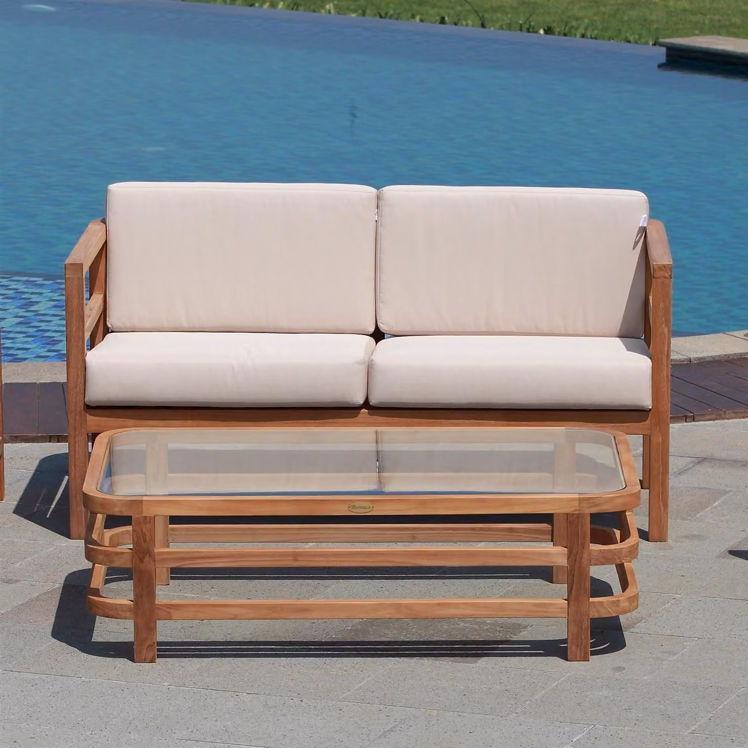 Tavolino da caffè in teak massello, dimensioni 125x80 cm, modello Pusiano, resistente agli agenti atmosferici