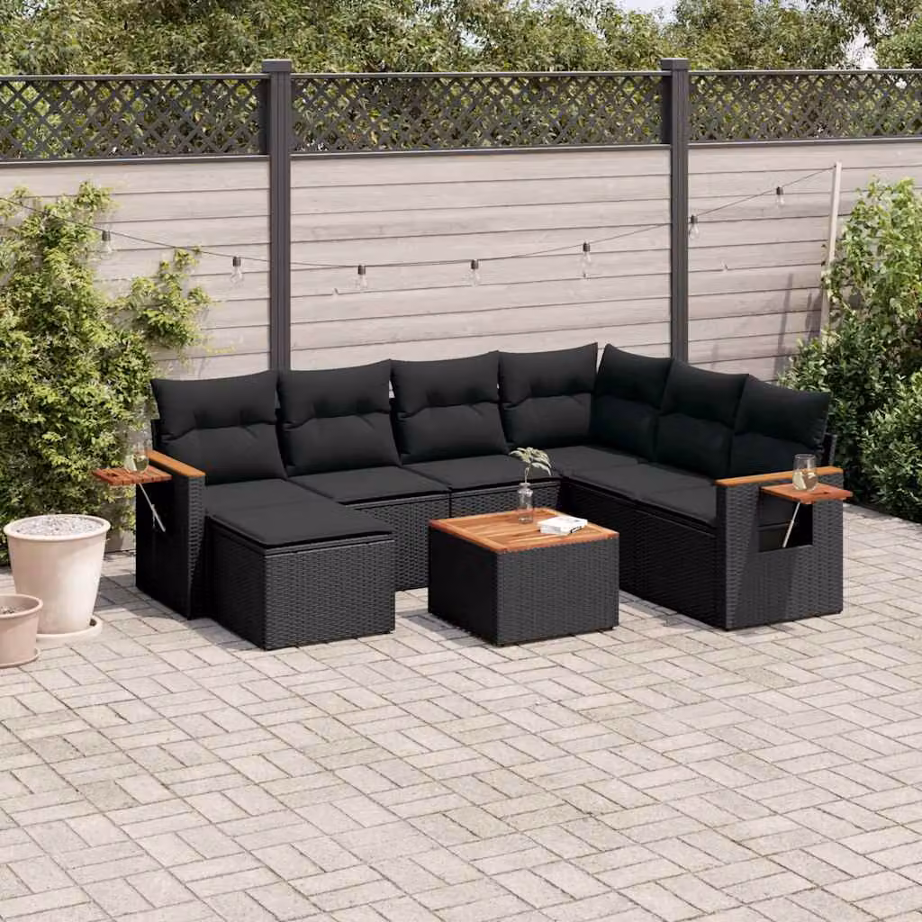 Set di divani da giardino vidaXL a forma di L in polyrattan nero con 8 pezzi e cuscini inclusi – 1