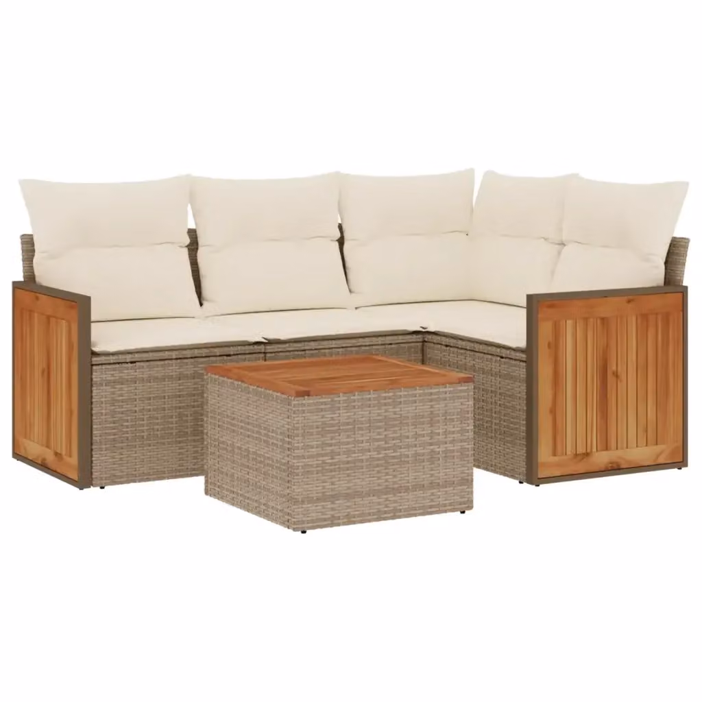 Set Divano da Giardino Moderno a L VIDAXL in Polyrattan con Cuscini Beige 5 Pezzi – 2