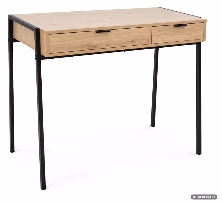 Scrivania industriale per computer Rovere Artisan ZENTIA 100 cm 2 cassetti gambe nere