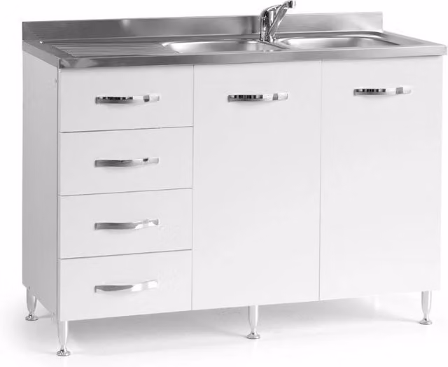 Sottolavello con cassetti 120 cm sinistro con lavello colore bianco frassinato