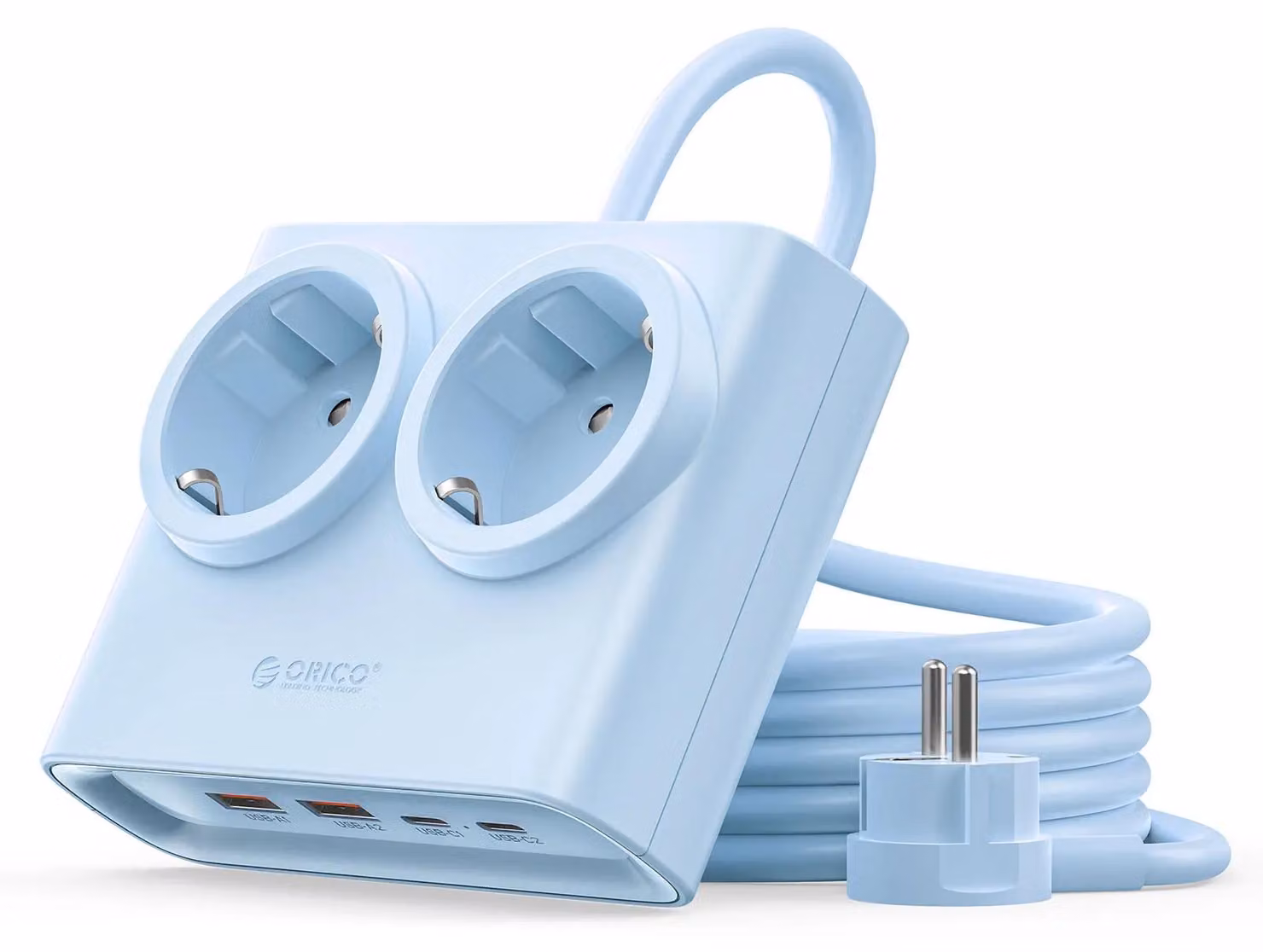 Ciabatta multipresa, 2 prese di corrente AC, 2 porte USB, 25W, colore blu