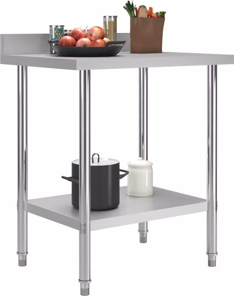 vidaXL Piano di lavoro per cucina con rialzo 80 x 60 x 93 cm in acciaio inox