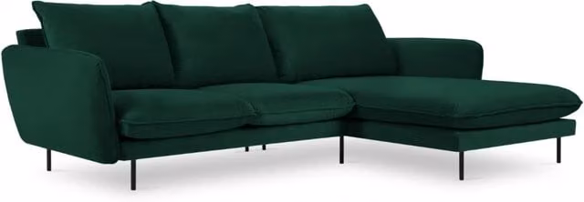 Divano angolare destro Vienna di Cosmopolitan Design in velluto verde bottiglia, 5 posti, L 255 cm x P 170 cm x H 95 cm – 1