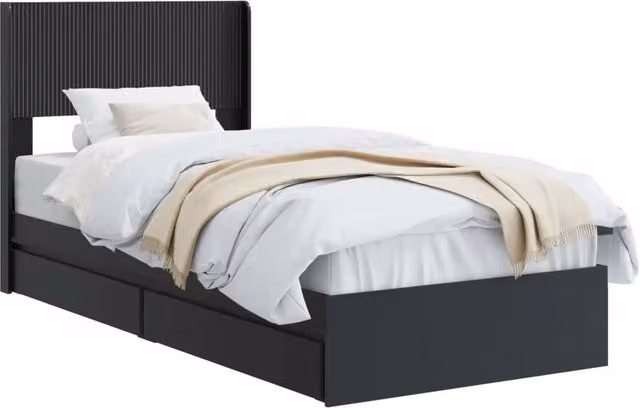 Letto singolo | Letto per adulti | Struttura del letto con stoccaggio e testata Nero 90 x 190 cm