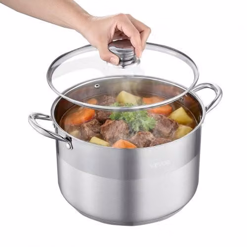 Pentola VEVOR in Acciaio Inox con Coperchio in Vetro, Capacità 11,4 l, Colore Argento