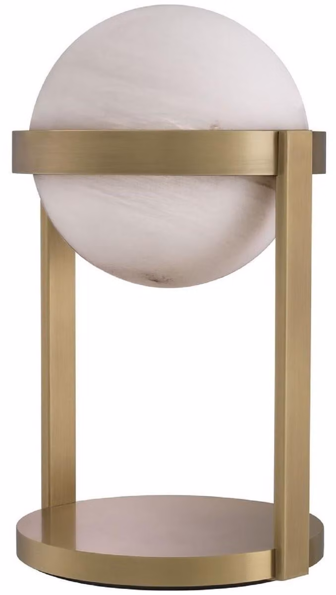 Casa Padrino lampada da tavolo in ottone antico colorato / bianco Ø 22 x H. 38 cm - Lampada da tavolo con paralume rotondo in vetro - Illuminazione