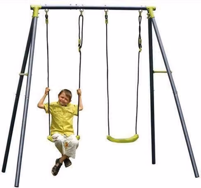 Altalena per bambini con 2 sedute in acciaio e polipropilene, colore grigio, H 182 x L 142 x P 182 cm