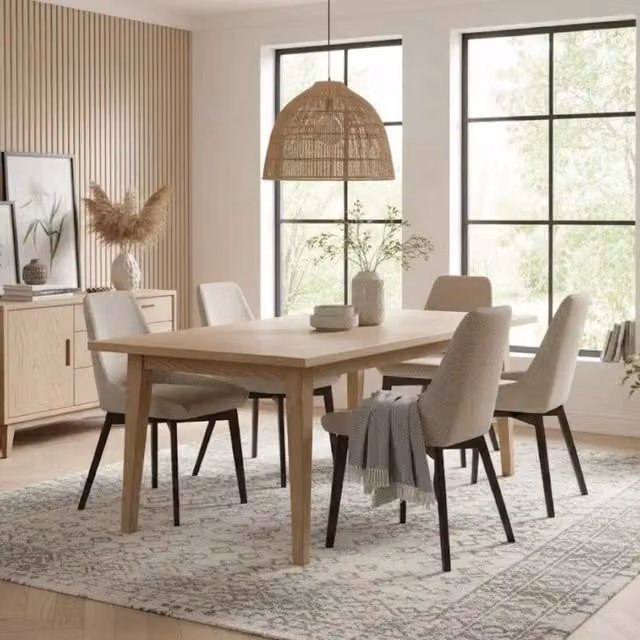 Set di 4 sedie da pranzo Erythea Duzzle imbottite in tessuto beige con struttura in metallo e legno noce
