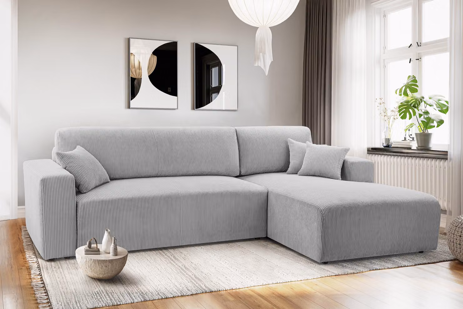 AX LIVING Catea divano letto angolare con rete R - Divano angolare grigio chiaro 279 cm