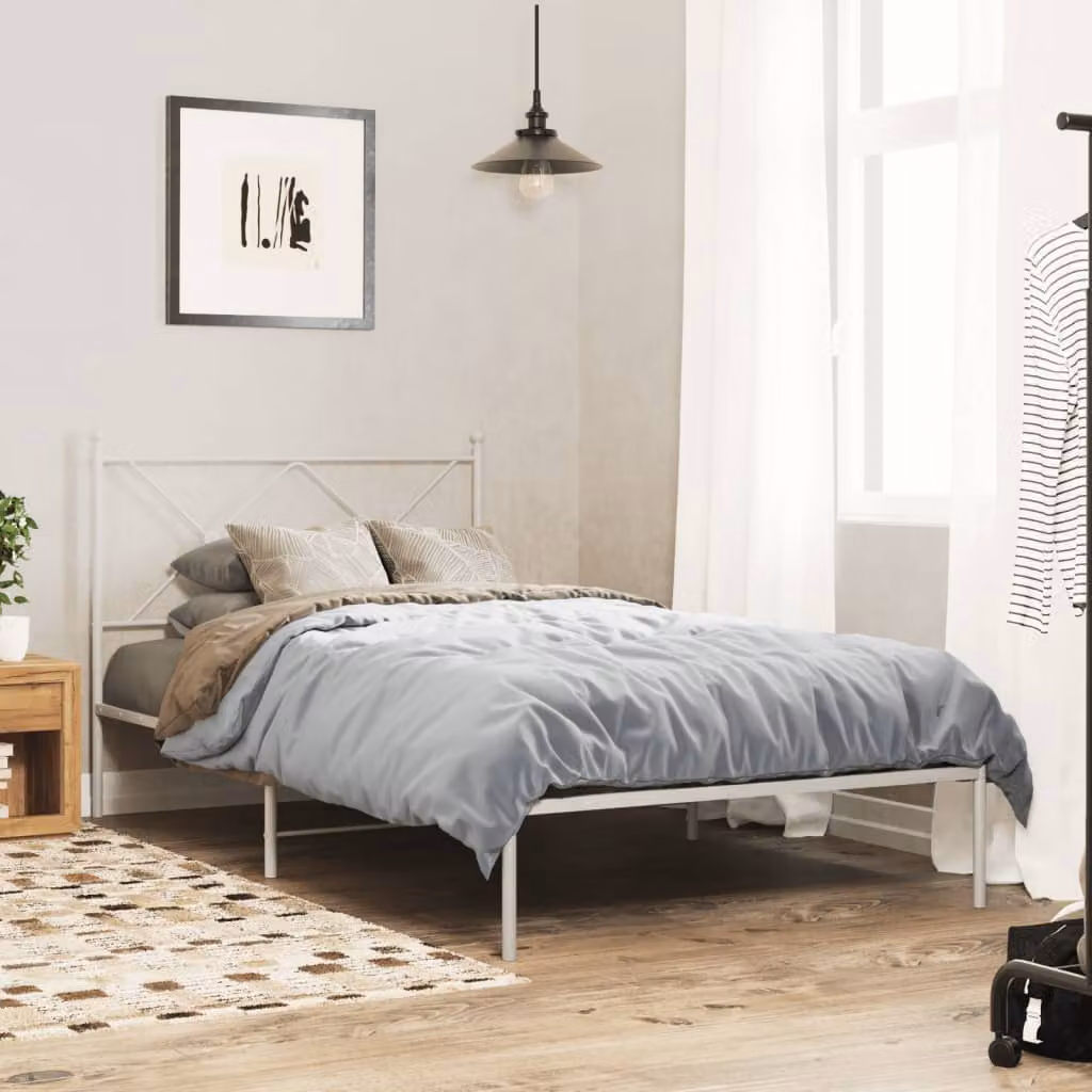 vidaXL Giroletto con Testiera in Metallo Bianco L/P/H: 100 x 200 cm