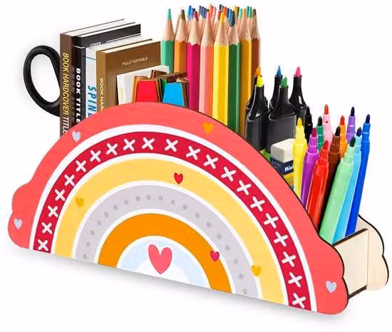 Scaffale in legno per bambini, organizer da scrivania arcobaleno, portamatite in legno per organizer da scrivania per bambini e organizzazione della classe
