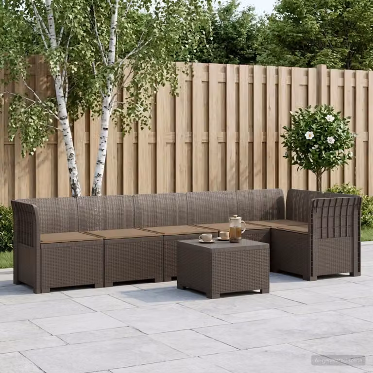 Set da giardino vidaXL a forma di L con 6 posti, design moderno in rattan con cuscini inclusi e tavolino da caffè, resistente alle intemperie e ai raggi UV