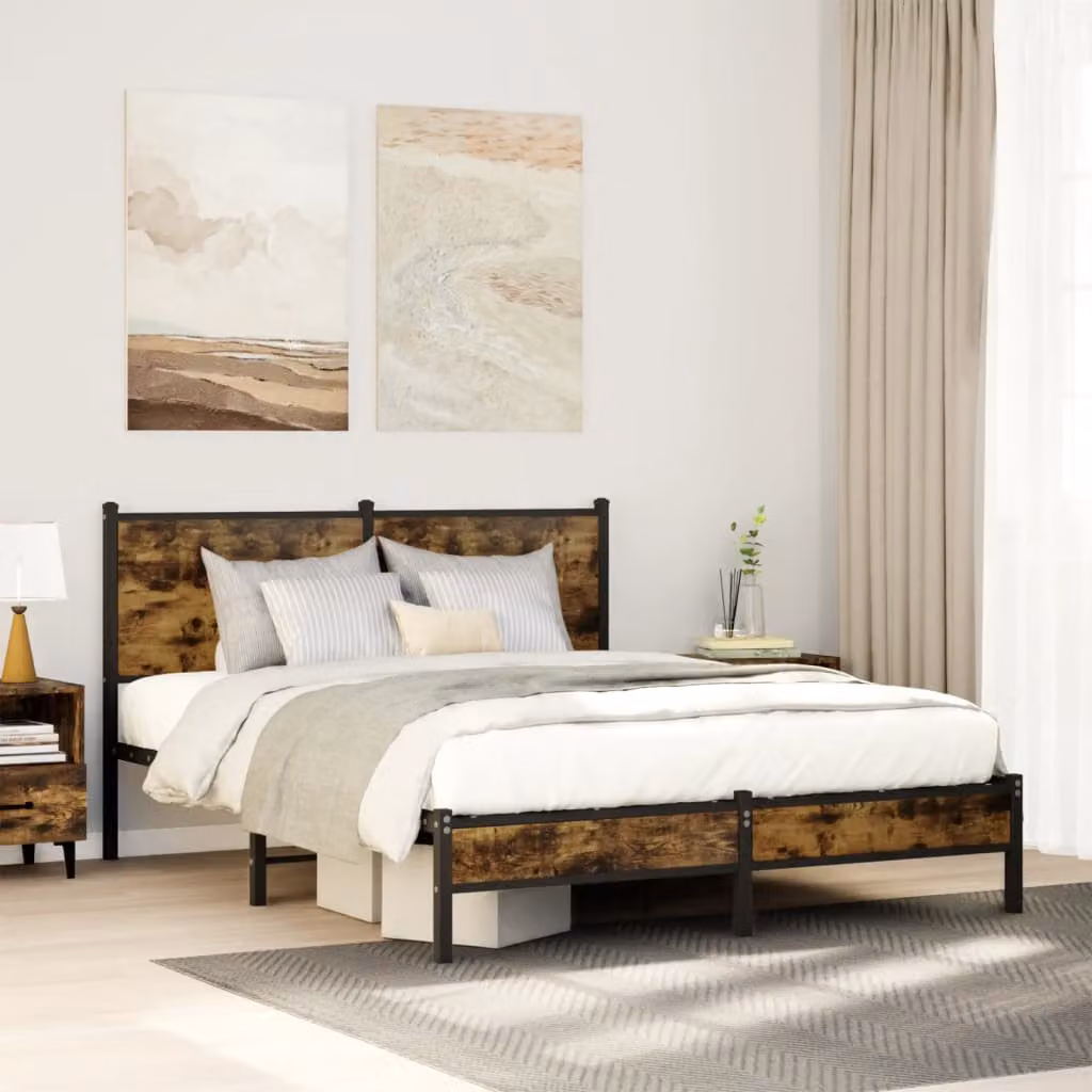 Giroletto in metallo vidaXL senza materasso, colore Rovere Fumo, L/P/H: 140 x 190 x 91,5 cm