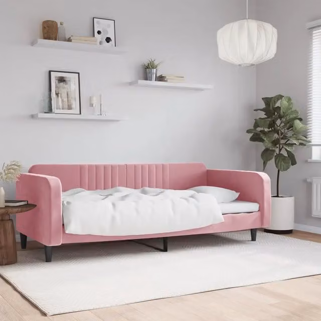 Letto singolo moderno vidaXL in velluto rosa L/P/H: 200 x 90 x 75 cm