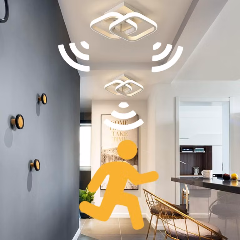 Pannello luminoso a LED con sensore di movimento, 22 W, luce bianco caldo, dimensioni 24x24x9 cm