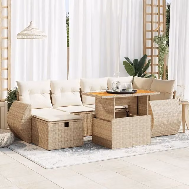 Set Divano da Giardino 8 pz con Cuscini Beige Polyrattan Acacia 3328059