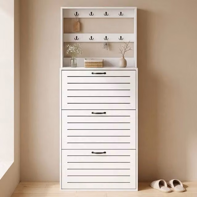 Appendiabiti MODFU con scarpiera e panca, bianco opaco, L: 70 cm, P: 25 cm, H: 165 cm