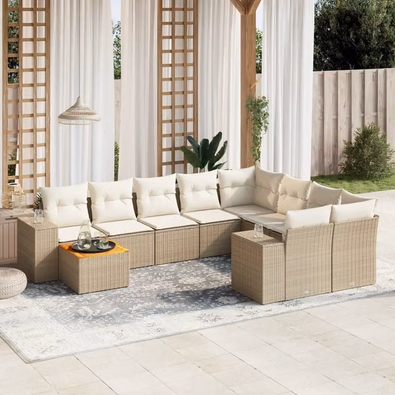 Maison Exclusive - Set Divano da Giardino 10 pz con Cuscini Beige in Polyrattan