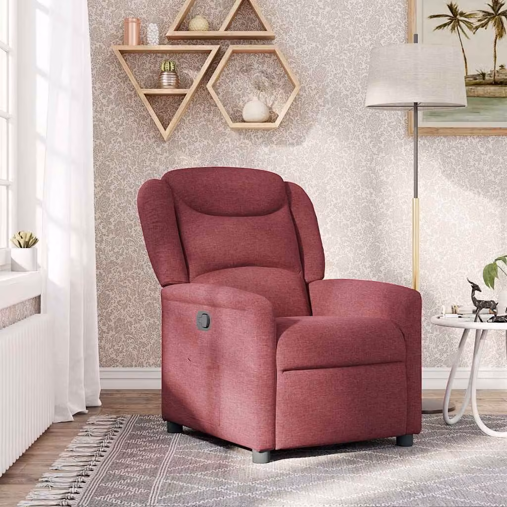 vidaXL Poltrona Reclinabile Relax in Tessuto Rosso con Braccioli e Meccanismo a Leva Manuale