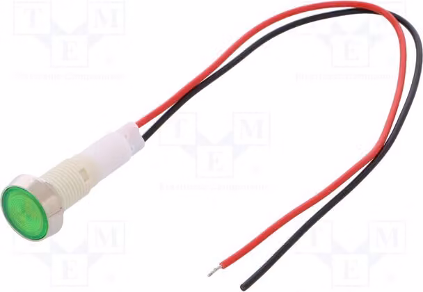 1 x Indicatore luminoso: LED 110VDC, piatto, 110VAC. Foro: Ø10mm. IND10P-110G-W. Indicatore luminoso LED