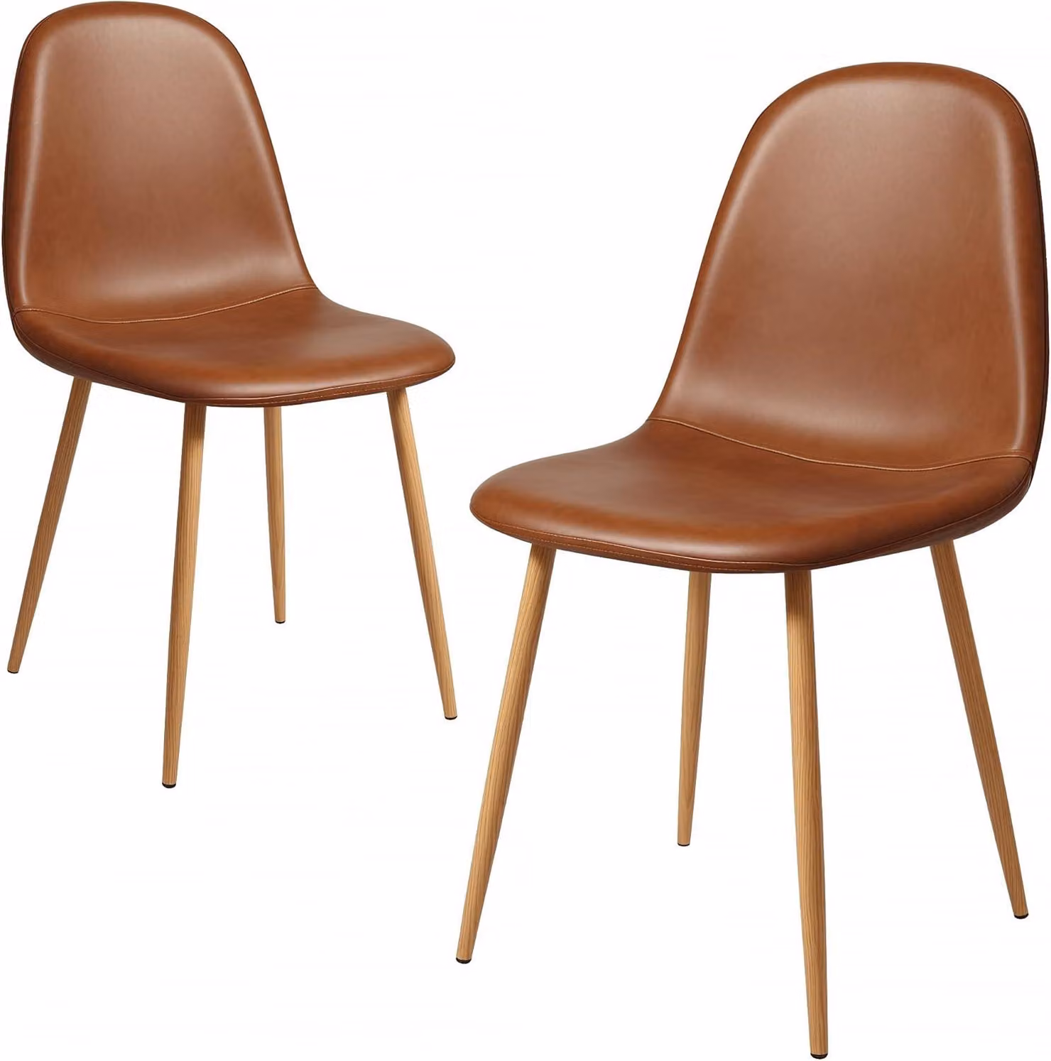 Set di 2 sedie da pranzo, ergonomiche, con cuscini inPoliuretanolavabile di colore marrone, gambe in metallo, adatte per cucina e sala da pranzo