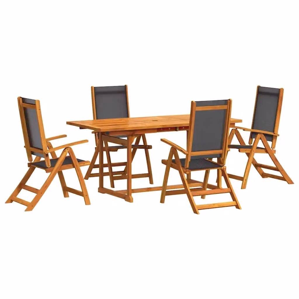 vidaXL Set Pranzo da Giardino 7pz in Legno di Acacia e Textilene Marrone e Nero con Tavolo Rettangolare Estensibile – 2