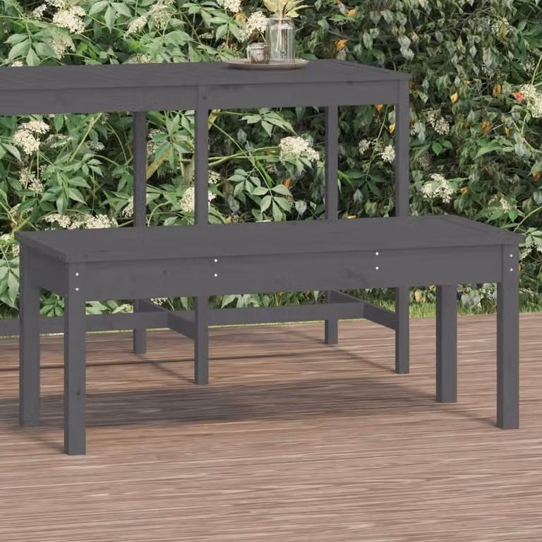The Living Store Panca da giardino grigia 109x44x45 cm in legno di pino massiccio
