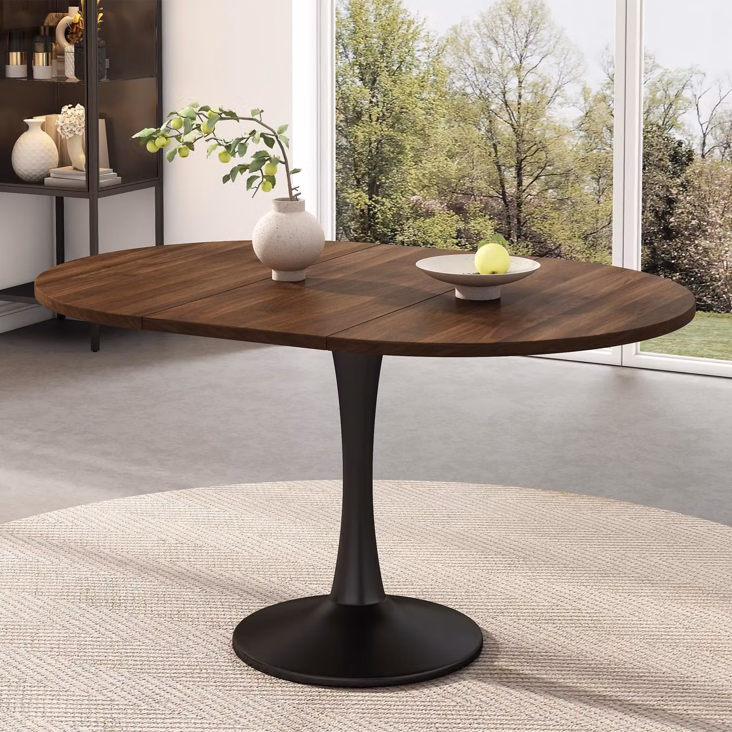 Tavolo ovale "okwish" con piano allungabile, tavolo moderno per sala da pranzo e tempo libero, in legno noce