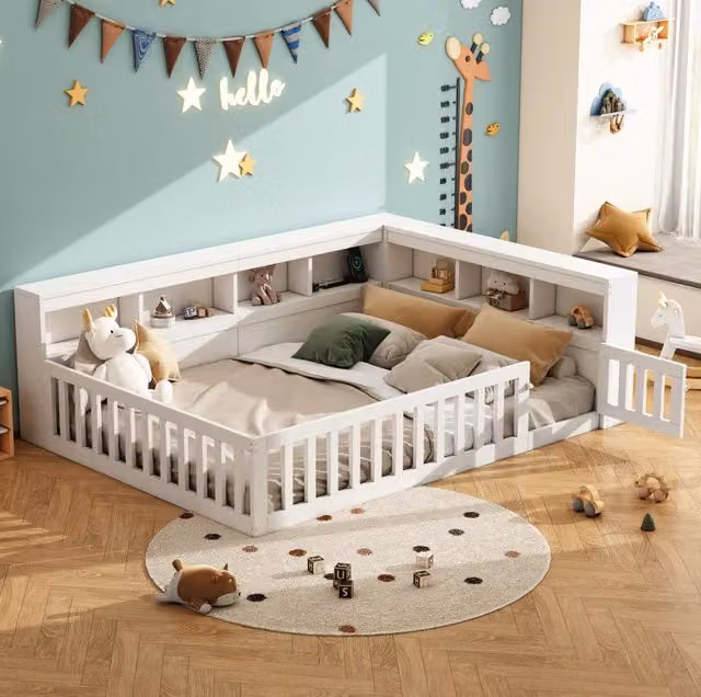 Tagesbett 140x200 cm con prese e USB; vano contenitore laterale; pannello truciolare e MDF bianco
