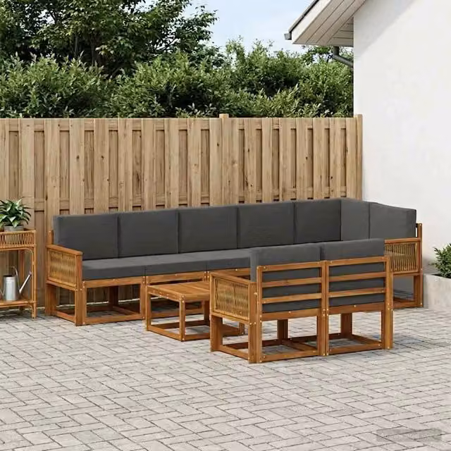 Set di divani da esterno 9 pz Naturale e Antracite Poliestere 3385338