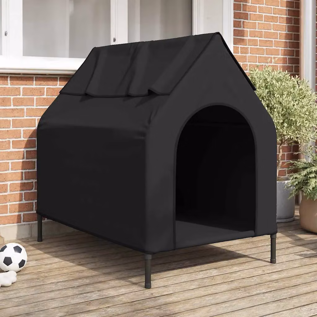 Casa per cani vidaXL in metallo nera, resistente alle intemperie, L 110 x P 75 x H 90 cm