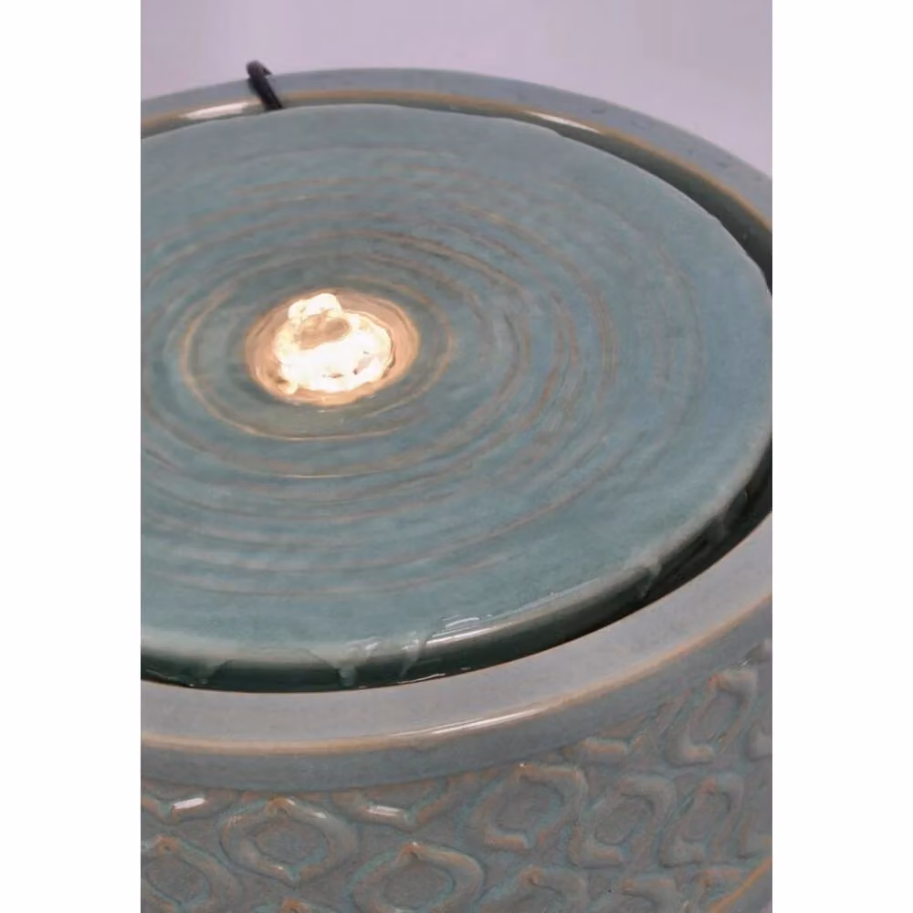 Fontana da tavolo LYSA in ceramica verde con LED, H: 33,5 cm, P: 13,5 cm – 2