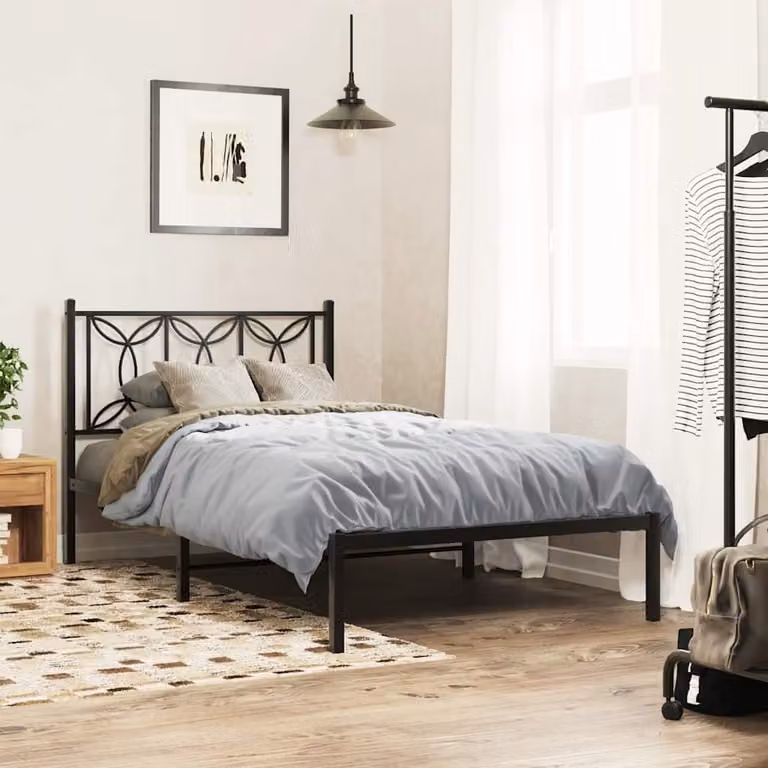 vidaXL Giroletto con Testiera in Metallo Nero L: 112 cm, P: 207 cm, H: 90 cm