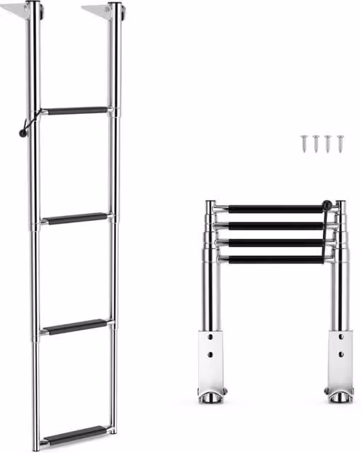 Scala telescopica per barca a 4 gradini in acciaio inox color argento con gradini antiscivolo e portata 227kg