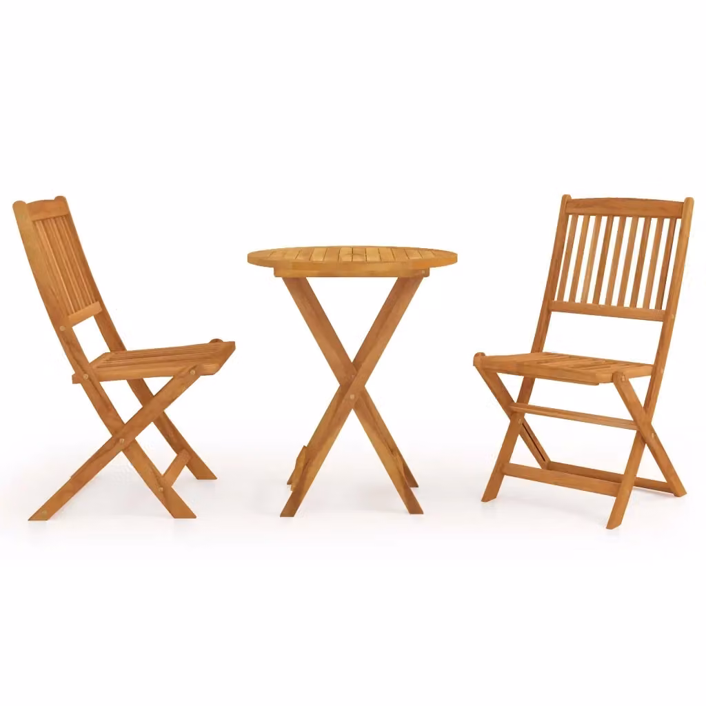 Set da pranzo da giardino vidaXL in legno di acacia marrone, composto da 3 pezzi pieghevoli con tavolo rotondo – 2