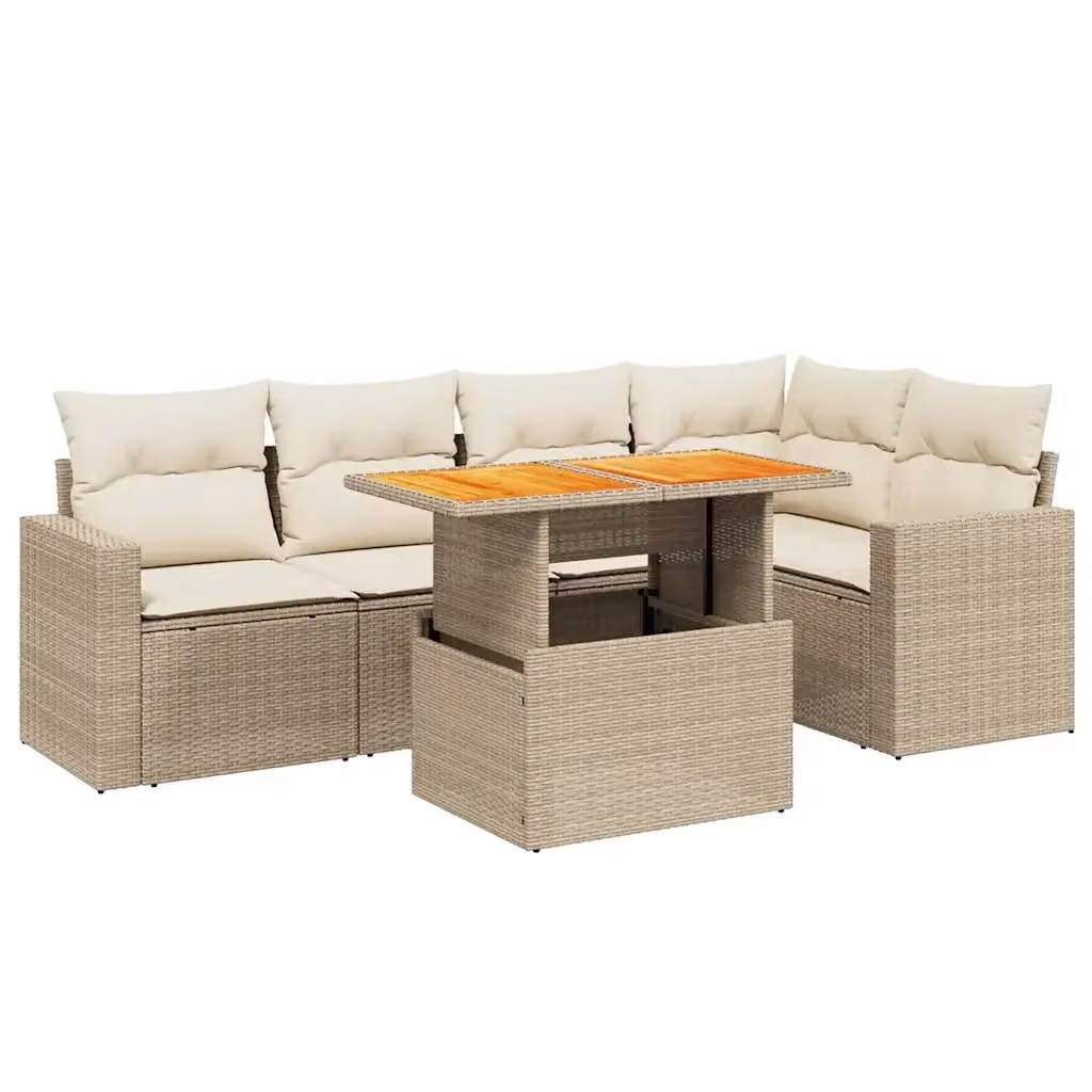 Set Divano da Giardino a L VIDAXL in Polyrattan Beige con 6 Cuscini – 2