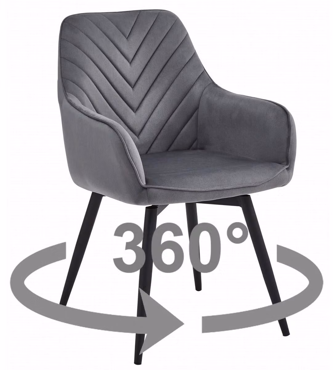 Sedia girevole Nana360 in velluto grigio scuro con gambe nere