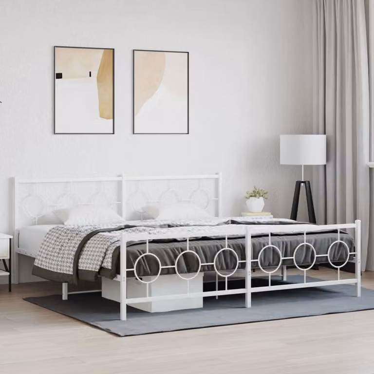Giroletto vidaXL con testiera e pediera in metallo bianco L/P/H: 200 x 200 x 91 cm