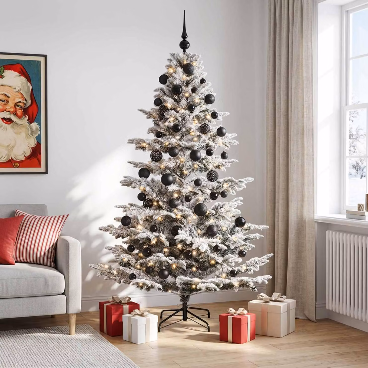 Albero di Natale artificiale con decorazioni a forma di sfera, altezza 240 cm, 300 luci LED