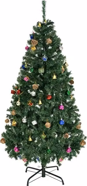 Albero di Natale artificiale HOMCOM verde con decorazioni, Altezza: 150 cm