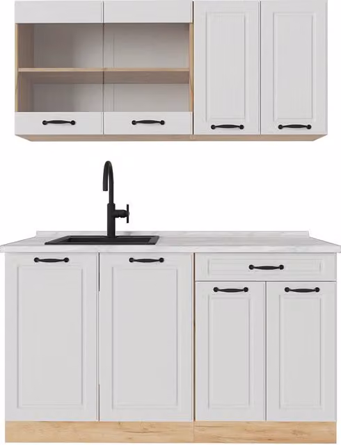 Cucina monoblocco Vicco R-Line in stile country house, Bianco e Rovere, L: 140 cm, P: 60 cm, H: 81,6 cm