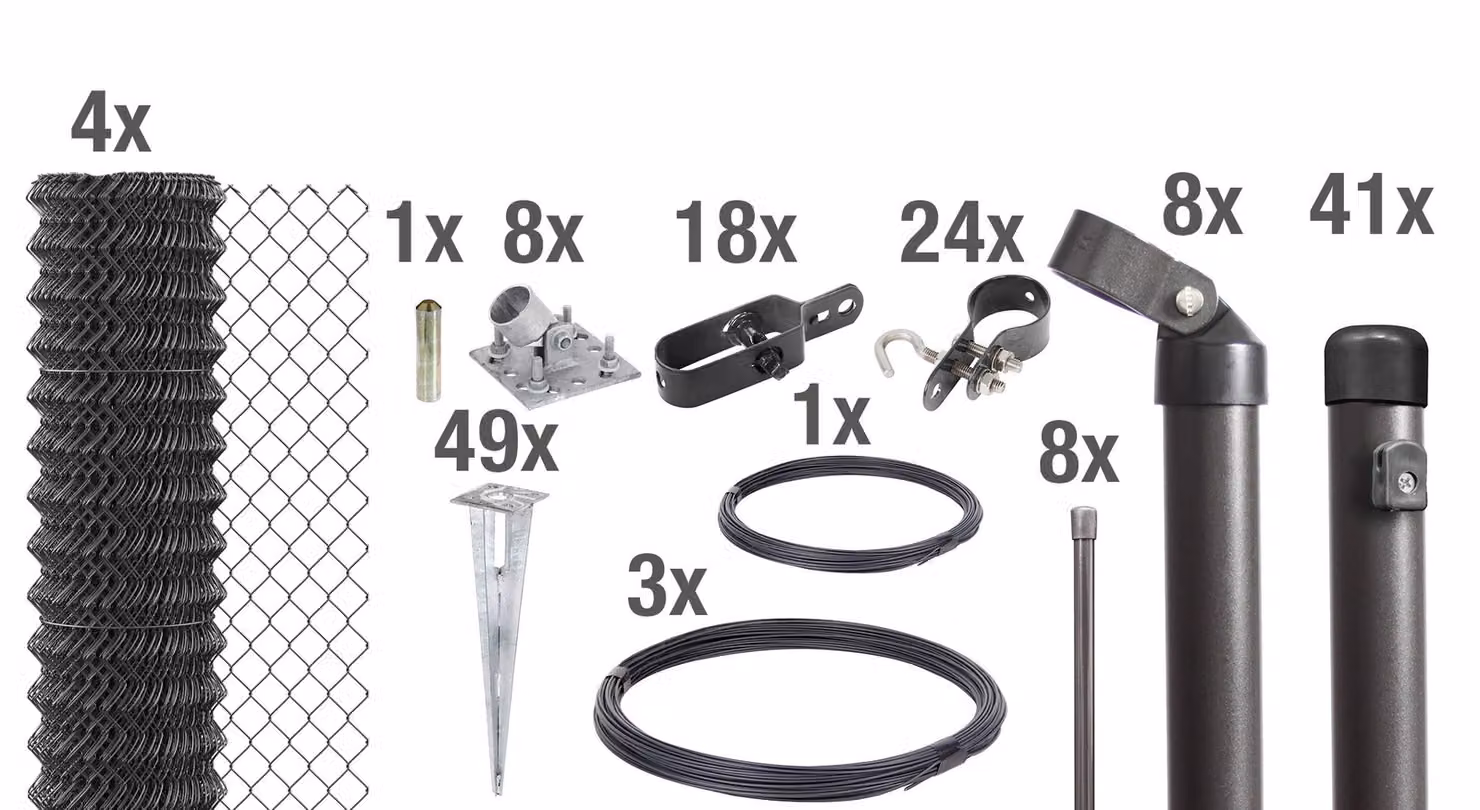 Recinzione in rete metallica Alberts 630867, set completo, con picchetti da infilare nel terreno, color antracite metallizzato, altezza 175 cm, lunghezza 100 m