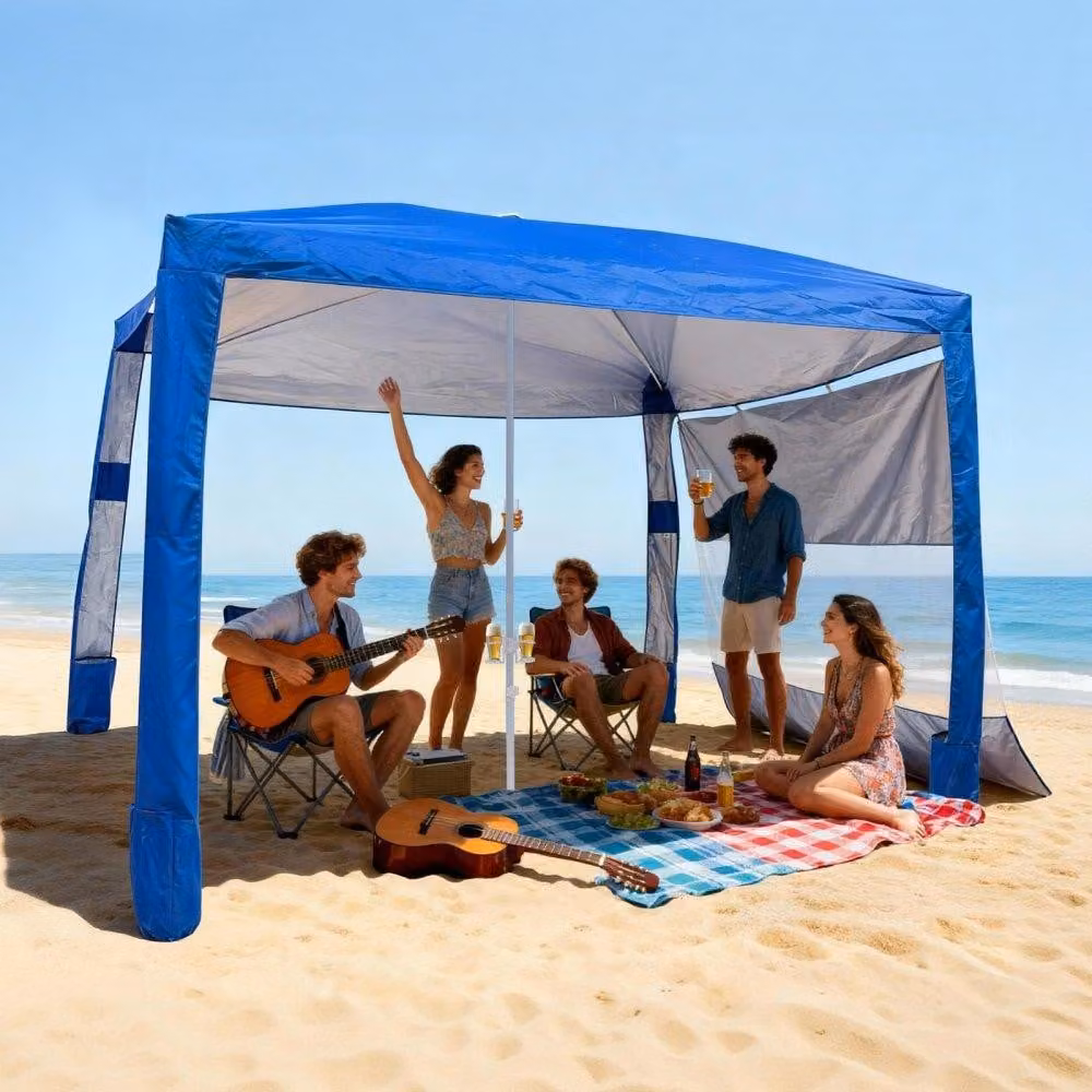 Tenda da spiaggia, dimensioni 2,4 x 2,4 metri, con pareti laterali - Protezione solare UPF 50+ - Struttura in acciaio - Portatile