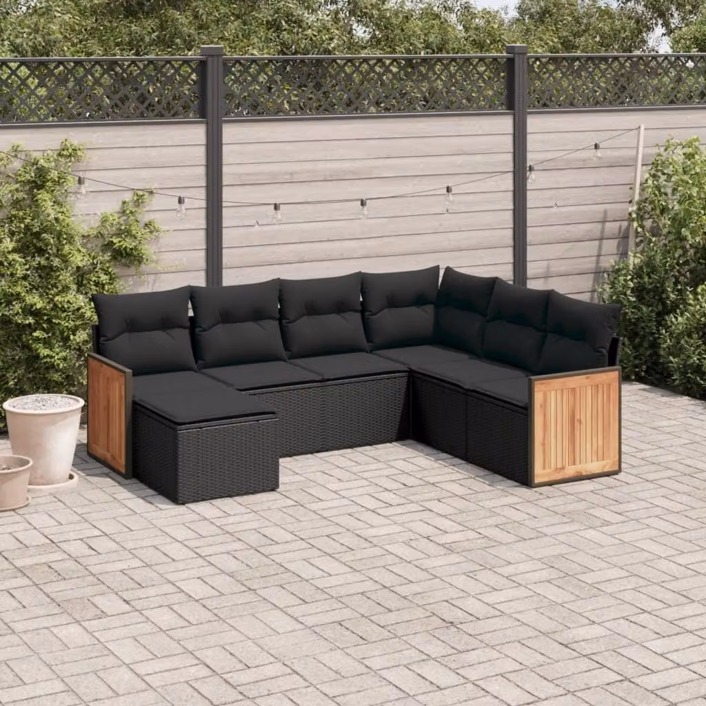Maison Exclusive - Set da giardino 7 pezzi con cuscini in polyrattan nero