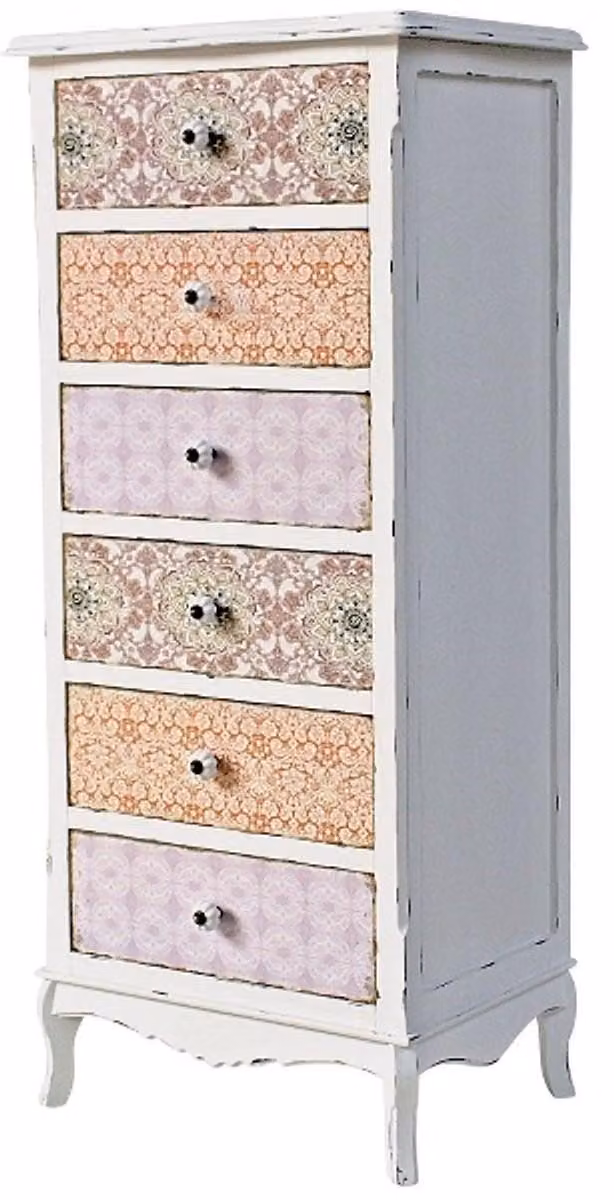 Comodino in stile rustico "Casa Padrino", design shabby chic, colore bianco anticato / multicolore, dimensioni 52 x 38 x altezza 120 cm