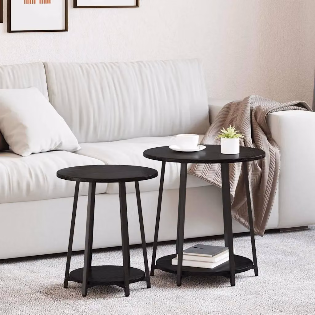 Set di 2 tavolini rotondi vidaXL in stile industriale, colore rovere e nero, L/P/H: 50 x 50 x 51 cm