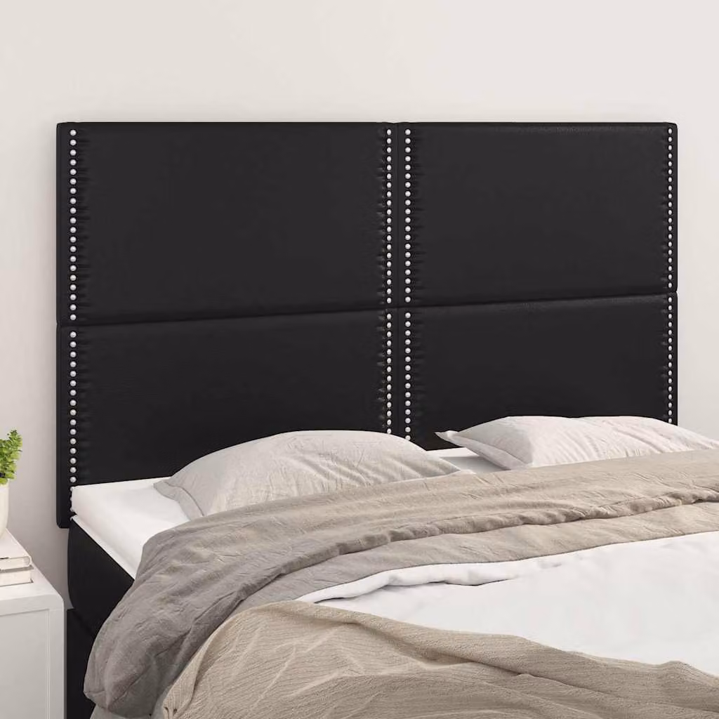 Testiera per letto vidaXL in similpelle nera con pannello imbottito, L: 144 cm, P: 5 cm, H: 118/128 cm